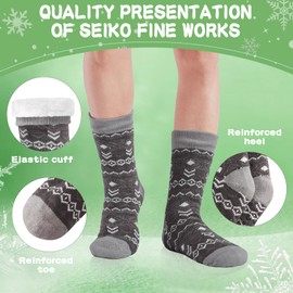 WOTENCE Men's Warm Thick Winter Socks, Non-Slip Sole, Fluffy Thermal Socks, Inner Terry Towelling Slippers Socks, Grey Striped