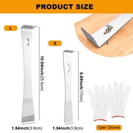 2pcs Pry Bar Scraper Set, 6.7" and 10" Trim Puller with Gloves, Stainless Steel Small Flat Pry Bar Crowbar, Nail Puller Carpentry Tools, Beekeeping Equipment(COLOR:silver)