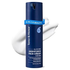 TEREZ&HONOR 6-in-1 Face Cream for Men: Korean DermForce Anti-Aging Moisturizer with Niacinamide, Bakuchiol & 5-CICA – Hydrates, Smooths & Helps Reduce Wrinkles, Dark Circles & Eye Bags – 2.8oz / 80g