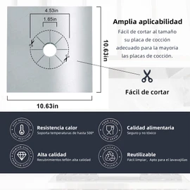 Cubiertas para estufa de gas, 8 piezas fundas para quemador de estufa reutilizables, fabricado con resina de PTFE, eficaz contra las manchas de aceite, resistencia a altas temperaturas de 260°C(Plata)