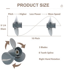 Boat Propeller 9 1/4x9 9 1/4x10 9 1/4x11 9 1/4x12 9 1/4x8 for Honda BF 8 9.9 15 20 HP Outboard Engines, 8 Spline Aluminum Boat Motor Props, 3-Blade 4-Blade Boat Propeller, RH (3-Blade 9 1/4 x 10)