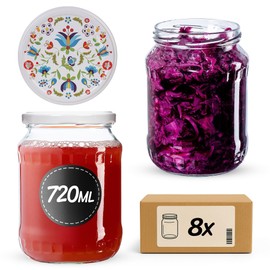 KADAX Preserving Jars 720ml with fi82mm Screw Lids Large Screw Jars with Lids Jars for Cucumber Preserving Jars Mason Jar Screw Jar (Flowers, Pack of 8)