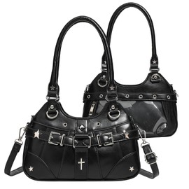 Harzio Y2K Painproof Bag, Shoulder Bag, Pain, Small, Painful Bag, Mini Shoulder Bag, Handbag, Tote Bag, Women's, 2-Way, Mine Type, Gothic Lolita Y2K Pushing Bag, Cute, Shoulder Bag, Tote Bag, Black, Silver, Motivation, Popular (Black)