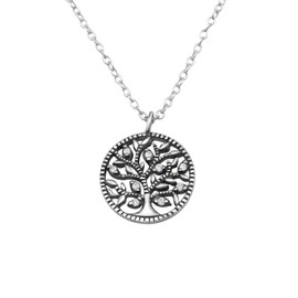 Laimons Women's Necklace Tree of Life Oxidised White Cubic Zirconia 925 Sterling Silver, Silver, Cubic Zirconia