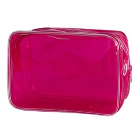 Neon Clear Pouch Small, Clear Makeup Bag, 7"x2.3"x4.7" Size TSA Approved Toiletry Bag, Clear Travel Bags for Toiletries, Clear Cosmetic Bag for Women and Men Small, rosy red, Solid Color and Neon