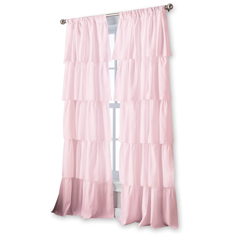 Flounced Ruffle Rod Pocket Curtain Panel, 95 inch, Pink, 1