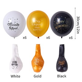 SUNBEAUTY 18 Pcs Happy Retirement Balloons With Pattern 12 Inch Black Gold Retirement Latex Balloons for Retirement Theme Party Decorations