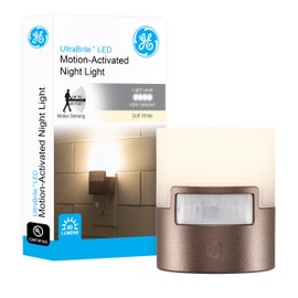 GE LED Motion Sensor Night Light, Plug into wall, 40 Lumens, Soft White, UL-Certified, Energy Efficient, Ideal Nightlight for Bedroom, Bathroom, Kitchen, Hallway, 26140, Bronze, 1 Pack