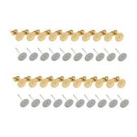 CORHAD 400Pcs Earring Posts Flat Pad with Back Stopping Plugs Golden Silver Earring Accessories for Jewelry Making for Women and Girls