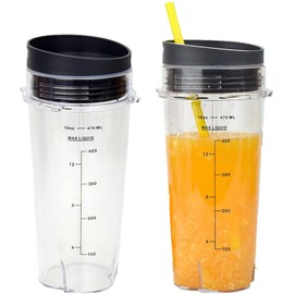 Bidihome Ninja Blender Cups Single Serve 16-Ounce Cup Set with 2 Sip Lids for BL770 BL780 BL660 Professional Blender (Pack of 2)
