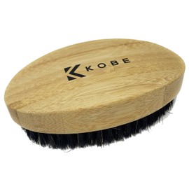 Kobe Palm Men's Military Style Boar Bristle Hair Brush / Beard Brush - Hand Sized Beard Brush for Men - Perfect for Beard Care - Works Well With Beard Oils (Bamboo)