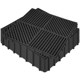 ToLanbbt Modular Interlocking Cushion 12P 11.8" x 11.8" Interlocking Rubber Floor Drain Holes Non-Slip Splicing Drainage Mats for Deck, Shower, Kitchen, Drain Pool, Sauna Bath (Black, 2 Rows Dots)