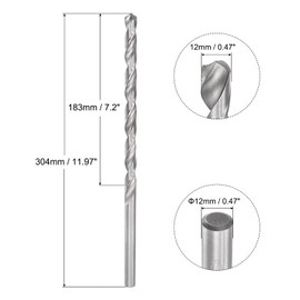 sourcing map 12mm Twist Drill Bits, High-Speed Steel Straight Shank Extra Long Drill Bit 304mm Length for Wood Plastic Aluminum