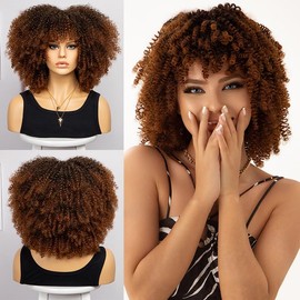 JORCEDI Fashion Afro Curly Wig Synthetic Short Full Wig Women Wig For Party Cosplay Daily Use (Brown)