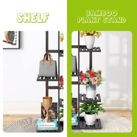 BMOSU Plant Stand For Indoor Corner Tall 6 Potted Flower Bamboo Shelf Plants For Outdoor Plant Holder Display Rack For Living Room Balcony Bedroom(Black)