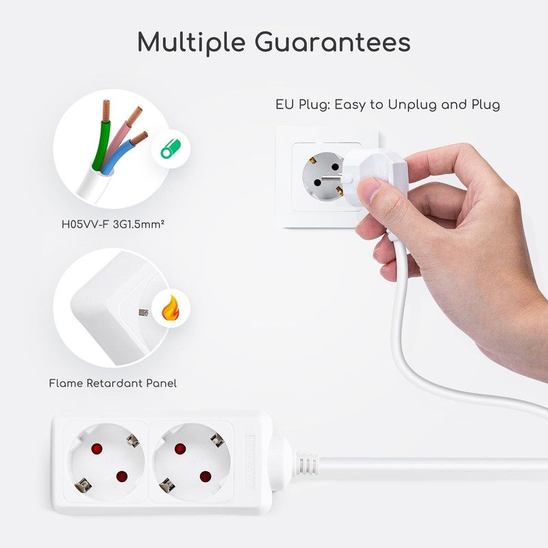 Aigostar Socket Strip 2-Way Table Socket Child Lock 3G 1.5