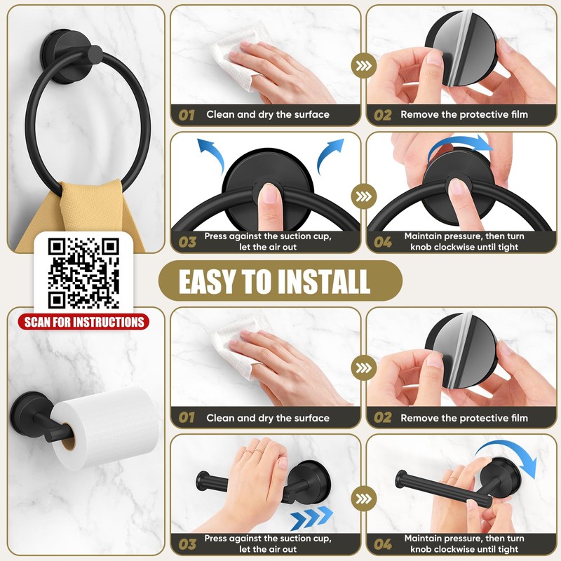 BKV Suction Cup Towel Ring,Hand Towel Holder for Bathroom,Stainless Steel