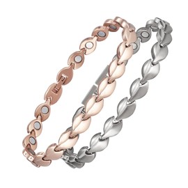 YINOX 2PCS Women's Titanium Magnetic Anklet and Ankle Bracelet with Magnet and Copper Grain Jewellery TAC-0088S TAC-0088R, 24 cm, Titanium, 24 cm, Titanium