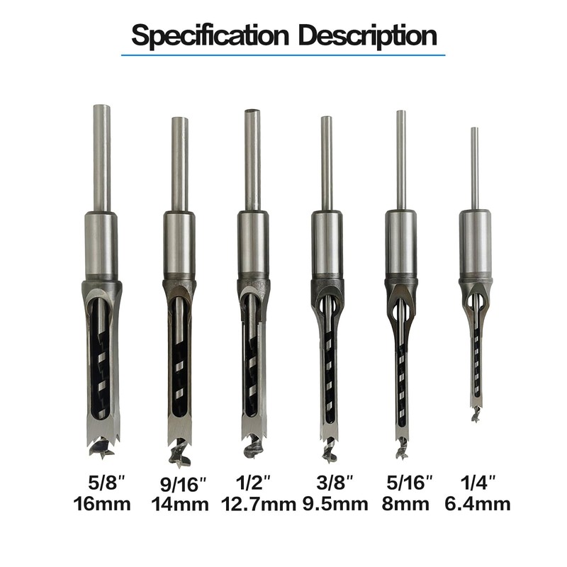 AeKeatDa 6pcs Square Hole Mortise Chisel Drill Bit Tools, 5/8"