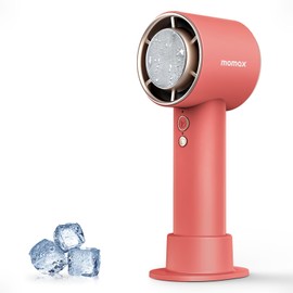 MOMAX Handheld Fan with Ice Cooling, 2 IN 1 Hand Fan, USB Rechargeable, 1-100 Stepless Adjustable Speed Mini Fan with 12000RPM, Portable Fan for Travel Outdoor, Gifts for Women