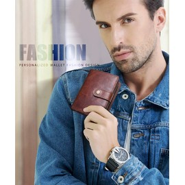 FANDARE Fashion Wallet Men Women with RFID Short Wallet Wallet Leather Wallet with 12 x Credit Card Slots 1 x Coin Compartment for Travel Party Wedding Business Brown, dark brown, Vintage