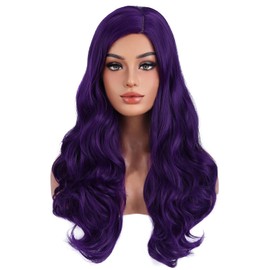 RightOn Dark Purple Wig Long Wavy Wig Dark Purple Wavy Wigs for Women Cospaly Party Daily Hairnet Include
