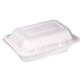 [20 PACK] EcoQuality White 6 x 9 x 3 in. Compostable Clam Shell Hinged Take Out Food Container - Sugarcane Bagasse, Tree Free - Restaurant Supplies, Microwavable,Bidodegradable, Recyclable (Rectangle)