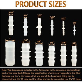 80Pcs Plastic Hose Barb Fittings Assortment, 12 Sizes of Equal Barbed Hose Pipe Fitting Connector Adapter Union Splicer Joint for Air Gas Water Liquid Fuel Line Catheter Tube Pump Adapters