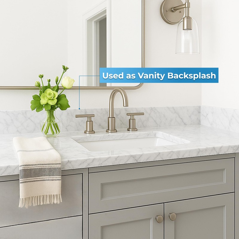 Threshold.shop Bathroom Vanity Sink Backsplash and Sidesplash (Carrara Marble, 4"