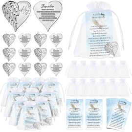 Fumete 60 Sets Memorial Angel Sign Coins Set Funeral Pocket Token Lucky Pocket Angel Coins Heart Pocket Hug Token Poem Cards Funeral Heaven Prayer Cards Organza Bags Gift Bag Angel Charms for Family