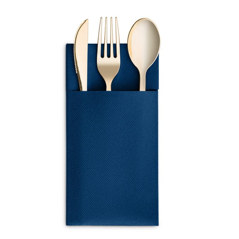 Disposable Linen-Feel Dinner Napkins With Built-in Flatware Pocket, 50-Pack BLUE