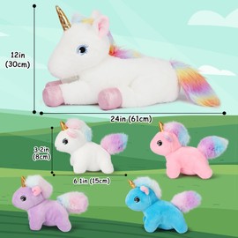 Macocheezee 61cm(24in) Unicorn Stuffed Animal Toy for 3 4 5 6 7 8 9 Year Old Girls, Beautiful Eyed Unicorn Mother and Four Unicorn Babies, Christmas, Birthday Party Plush Gift for Girls
