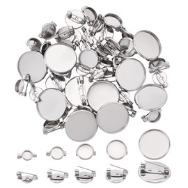 UNICRAFTALE Over 50 Pieces 5 Sizes Flat Round Brooch Stainless Steel Brooch Bezel Trays Base Blank Brooch Tray Stainless Steel Colour 6/8/10/12/20 mm