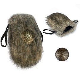 HiiFeuer Viking Faux Fur Belt Bag Nordic Badge Belt Pouch Fuzzy Portable Drawstring Purse Medieval Cosplay Side Pack Dice Bag (Brown A)