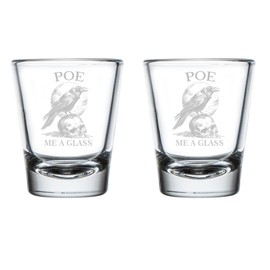 Set of 2 Shot Glasses 1.75oz Shot Glass Gift Poe Me A Glass Edgar Allan Poe Crow Raven Reading Book Lover