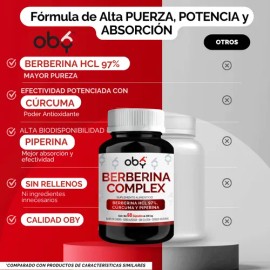 Berberina Hcl 97% 1000mg Potenciada Con Piperina Y Curcuma | Glucontrol | Oby Berberine Complex 60 capsulas | Vitaminas Mujer Y Hombre