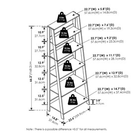 Furinno Ladder Bookcase Display Shelf, 6-Tier, White
