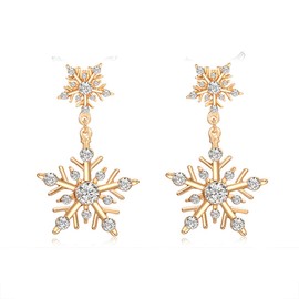 Winter Snowflake Flower Drop Dangle Earrings Hypoallergenic Snowflake Pierced Stud Earrings For Women Christmas Gifts (gold)