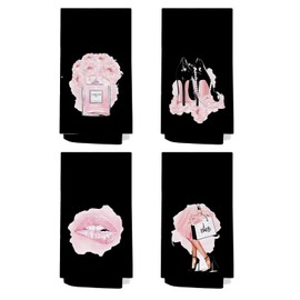 SPBL&L Pink and Black Bathroom Decor, Girly Bathroom Decor,Women Fashion Black Hand Towels for Bathroom Set of 4, Womens Bathroom Decor, Black and Pink Bathroom Accessories, 16x24 Inches