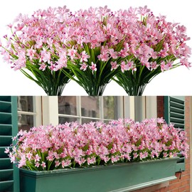 HAPLIA 4 Bundles Artificial Daffodils Flowers, Fake Artificial Greenery UV Resistant No Fade Faux Plastic Plants for Wedding Bridle Bouquet Outdoor Home Garden Kitchen Office Table Vase(Pink)