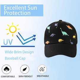 Orfila Toddler Baseball Hat Baby Sun Hat Adjustable Kids Trucker Hat Summer Mesh Baseball Cap for Boys Black Dinosaur 1-3T