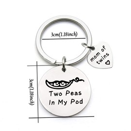 CHOORO Mom of Twins Keychain Gift Two Peas in My Pod Mother's Day Gift for Twin Mama Baby Reveal Gift (twin mom keychain)