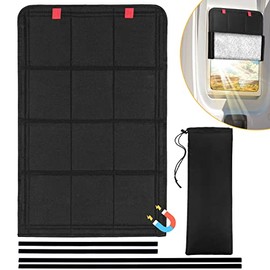 funomo RV Door Window Shade, Foldable Magnet RV Blackout Window Cover, UV Rays Protection Camper Trailer Window Cover, Waterproof Thickened Oxford and Silver Fabric with Storage Bag (Black Silver)