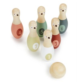 Tender Leaf Toys - Birdie Skittles - Kids Bowling Set - 6 Solid Wood Bowling Pins, Ball and Storage Bag - Fun Physical Learning for Toddler - Develop Hand-Eye Coordination and Numeracy Skills - Age 3+