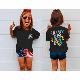 BOUTIKOME Big Sister Shirts Toddler Baby Girl in My Big Sister Era Tshirt Summer Tee Announcement Outfit Short Sleeve Top(Black,5-6T)