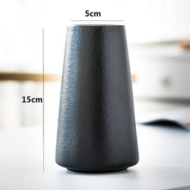Vase Flower Base Vase Ceramic White Black Stylish Scandinavian Ceramics Flower Arrangement Interior Home Decoration (Black-Small Height: 5.9 inches (15 cm))