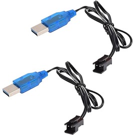 2 Pack 3.7V Lipo Battery USB Charger Cable SM-2P Port Cable for 3.7V RC Boat Car Truck Toy Rechargeable Li-Po Battery Charger
