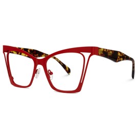 Zeelool Vintage Cat Eye Glasses Frame for Women with Non-prescription Clear Lens Adarsh ZJGM838462, Zjgm838462-03 Red, Meduim
