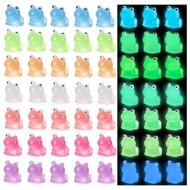 SJUIEO 35 Pieces Luminous Mini Frog Small Frog Miniature Resin Model Suitable for Dollhouse Decoration Aquarium Toys (7 Colors)