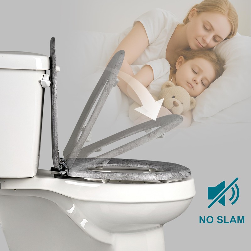 Toilet Seat, Slow Close, Premium Moulded Wood, Quick Release, Slate